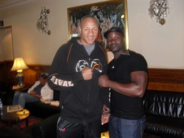 Chilemba poses with Malawian supporter Felix Banda
