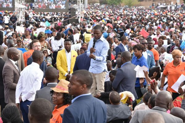 Prophetic work: Bushier preaching to crowds in Pretoria