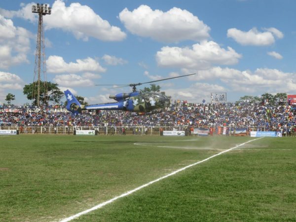 A FISD branded chopper lands with the cup - Photo by Alex Mwazalumo, Nyasa Times