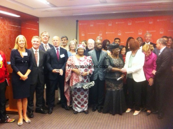 Malawi ex-president Banda with delegates at the education summit in New York