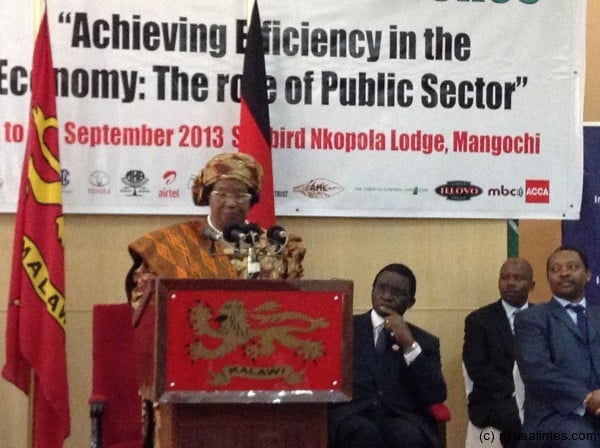 President Mrs.Joyce Banda speaking when she opened the conference