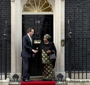 President Banda and Conservative leader David Cameron at 10 Downing Street earlier this year