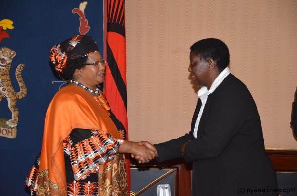 President Banda congratulates Justice Msosa on ther appointment as Chief Judge