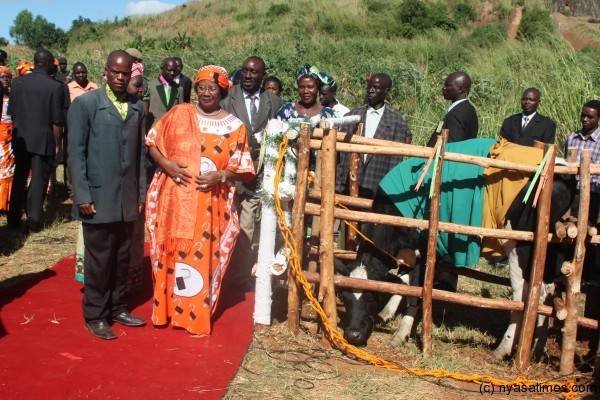 President Banda with a beneficially of 'one cow a family' initiative
