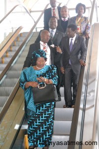 Cabinet ministers and President Banda aides escorting JB to her plane