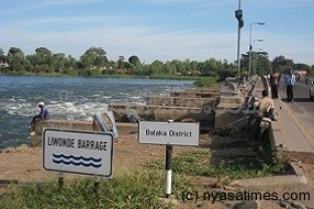 Kamuzu Barrage at Shire River in Liwonde, Machinga