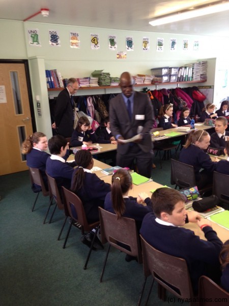 Back in class; Kasakula with the pupils at a Catholic school in Leeds, UK