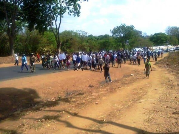 KCH workers marching to parliament.-Photo by Chancy Namadzunda, Nyasa Times