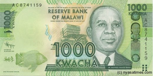 Malawi highest denomination notes are K1,000