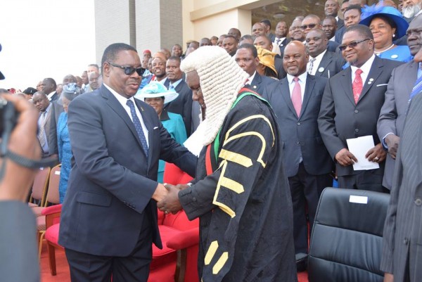 President Mutharika with the Speaker Richard Msowoya when he opened the sitting if parliament