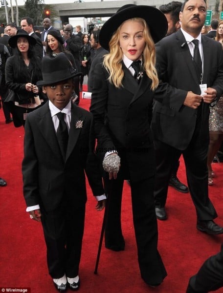 Striking pair: The mother/son duo caused a stir on the red carpet in their matching attire 