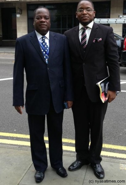 PP's acting secretary general Paul Maulidi (lef) in Manchester with PP's UK wing chairman Hannington Gondwe