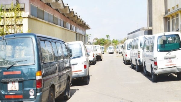 Impounded minibuses pictured at Southern Region Police Headquarters