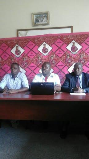 Makhumba (centre) addressing reporters