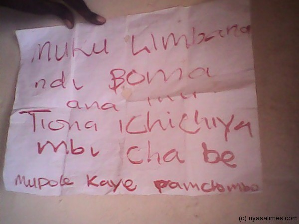 A note that was left at Ngwira’s house
