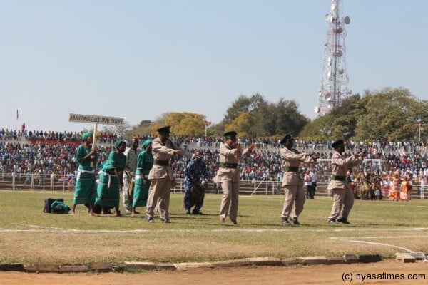 one of the beni dancers celebrating 49 years of independence at Civo stadium in Lilongwe-pic by Lisa Vintulla