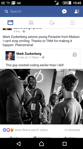 Facebook founder hail 10-year-old Malawian app developer Panache Jere: Team Malawi wins developer challenge supported by TNM
