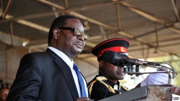 Newly elected Malawian President Arthur Peter Mutharika delivers a speech during his official inauguration as Malawi's new President, at the Kamuzu stadium in Blantyre on June 2, 2014.- (Photo AFP)