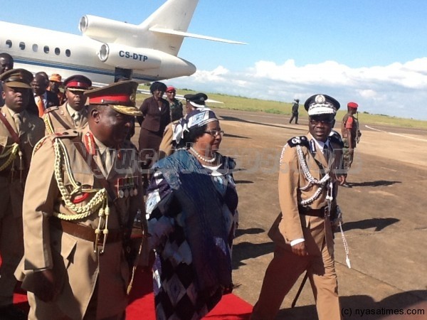 President Joyce Banda on arrival at Chileke Aiport