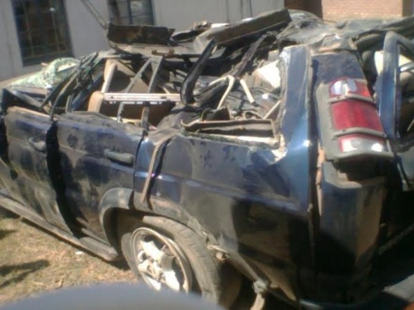 The car damaged.-Phoro by Chris Loka, Nyasa Times