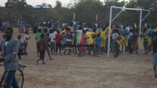 Goal invasion as one of the schools scored a goal during the launch