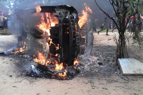 The soldier's car torched
