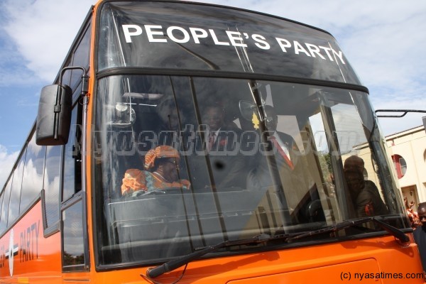 state president Mrs Joyce Banda testing the executive  coach donated to Peoples Party by UK PP wing - pic by Lisa Vintulla