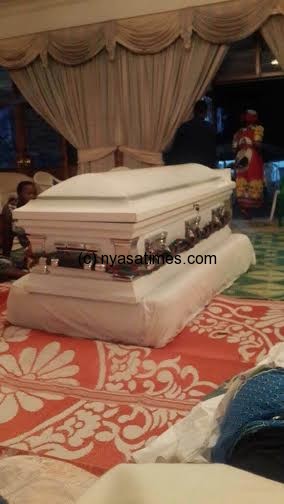 The casket carrying the body of late Mrs Ruth Tembo