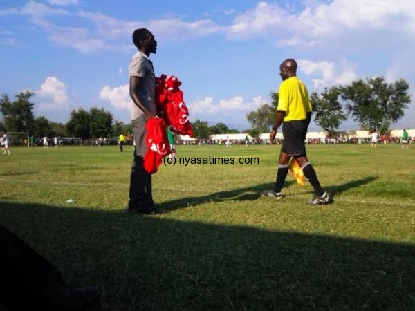 The red and white kit arrived late as Kawole was denied by the referee for a change.....Photo Jeromy Kadewere