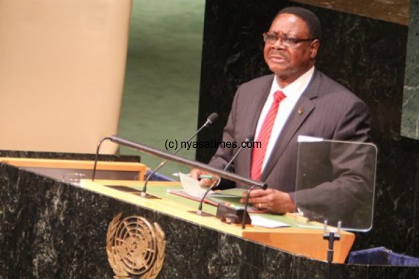 President Mutharika addresses the 69th General Assembly of the United Nations in New York on Thursday - Pic by Govati Nyirenda