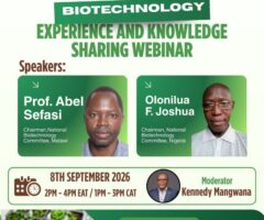 AfSTA webinar on biotechnology experiences from Malawi and Nigeria, scheduled for 8 September 2026.