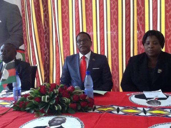 Chakwera speaking to reporters after talks with South African diplomat