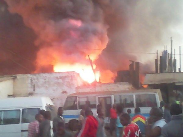 Fire seen from the Lilomgwe market next to the bus station