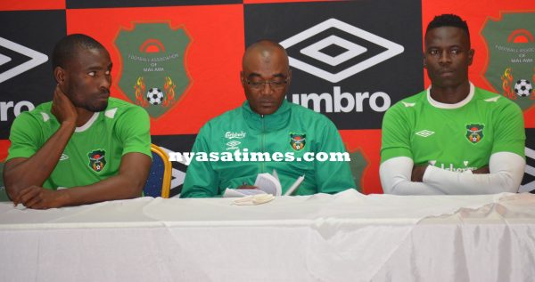 Flames coach Ramadan and his two players Nga'ambi plus Mzava during the news conference...Photo Jeromy Kadewere