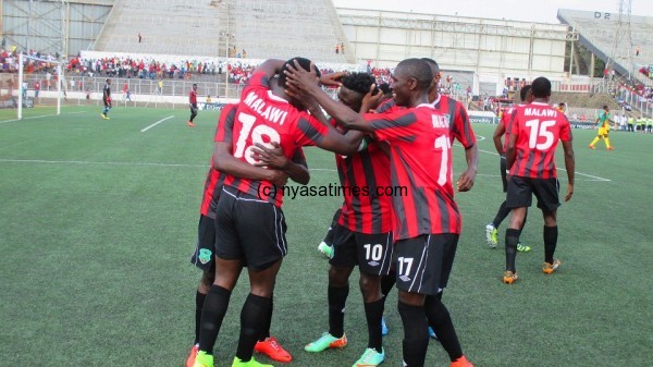 Malawi players celebrating a goal.-Photo by Jeromy Kadewere