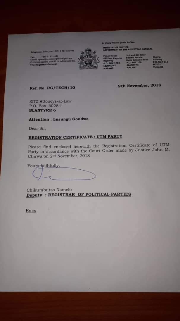 UTm Finally Registered As New Party In Malawi Malawi Nyasa Times Utm finally registered as new party in malawi malawi nyasa times