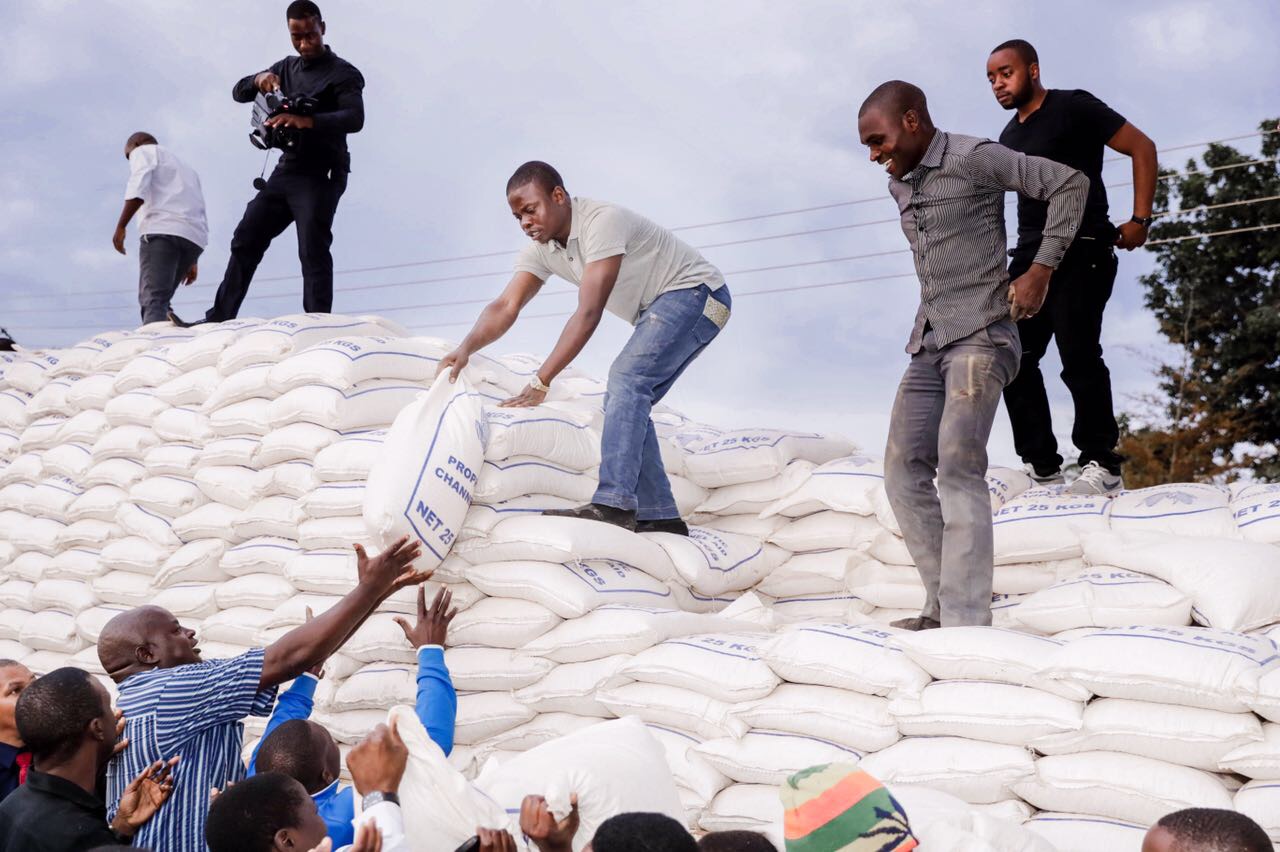 Pictorial focus of Prophet Bushiri giving maize in Malawi Malawi Nyasa Times News from