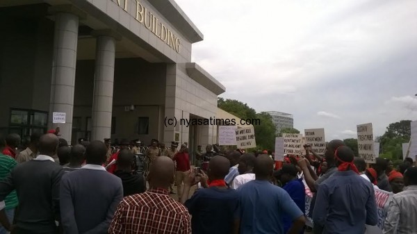 Presenting the petition at Parliament building